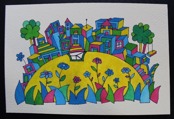 collina acrilico su carta cm 20x15