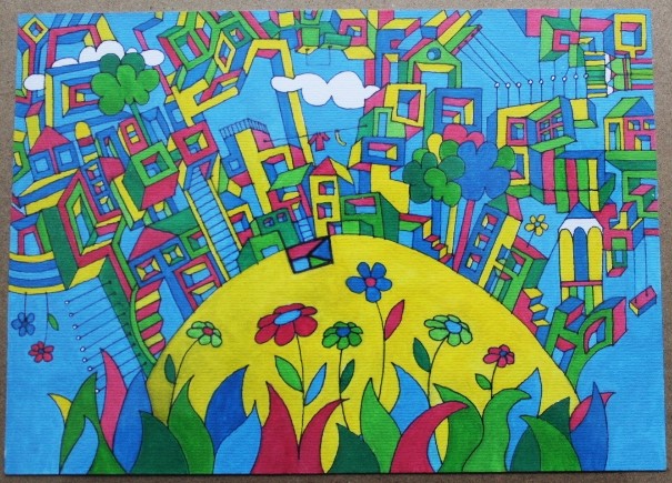 oltre la collina acrilico su carta cm 20x15