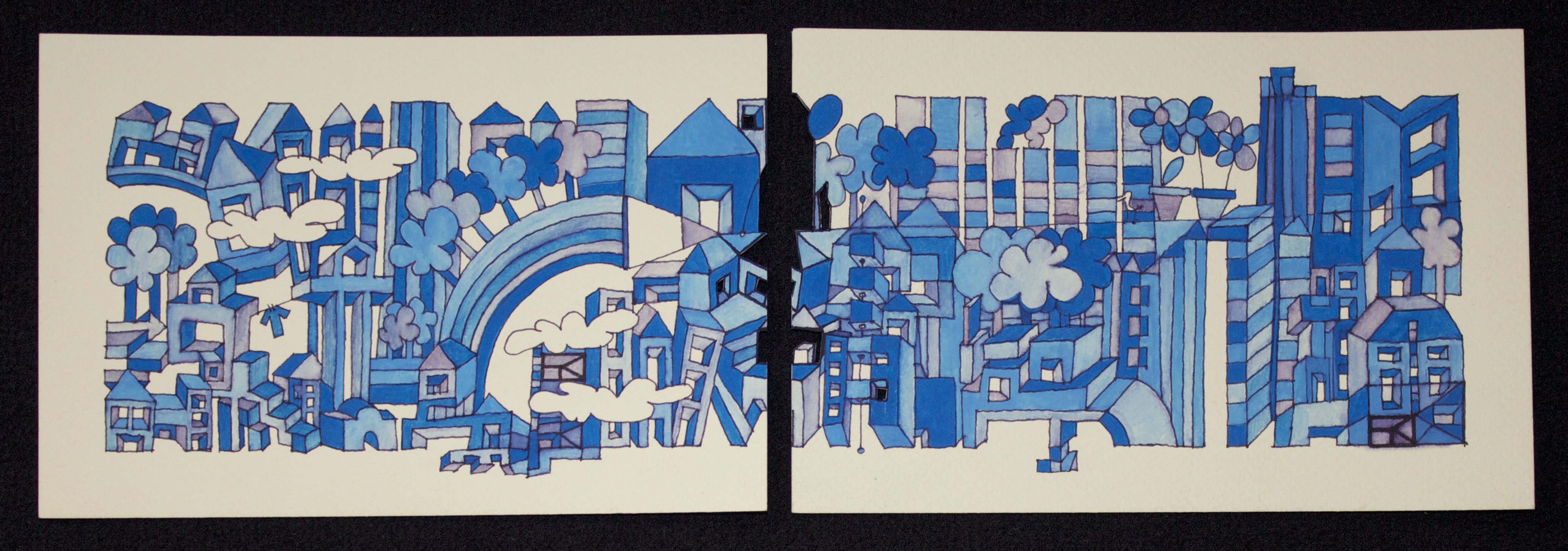 i due blu acrilico su carta cm 36x12