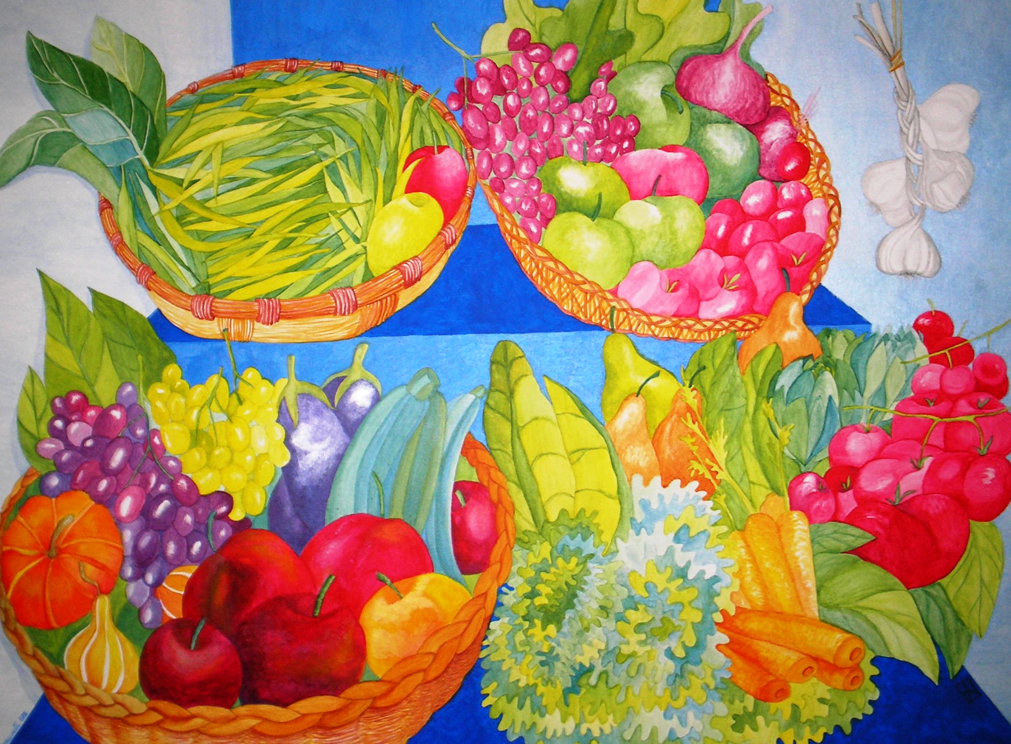 fruttivendolo scenografia teatrale acrilico su tela cm 60x80 